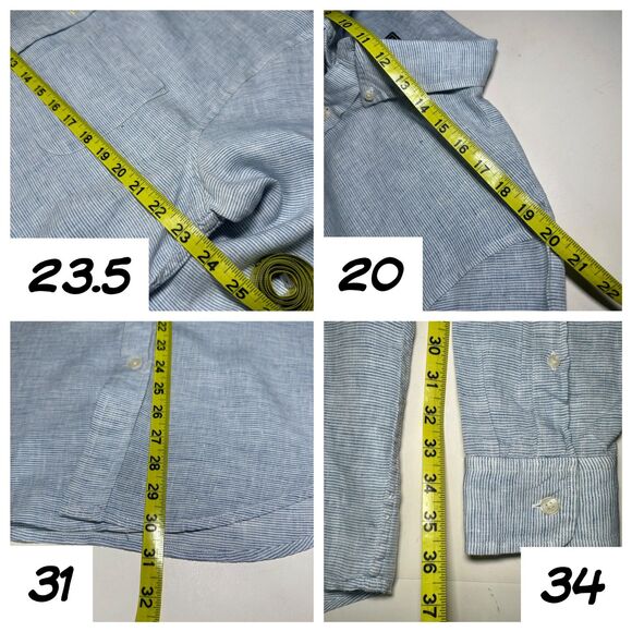 Abercrombie & Fitch Men's Large 100% Linen Shirt Blue Striped Summer Style - Picture 8 of 10